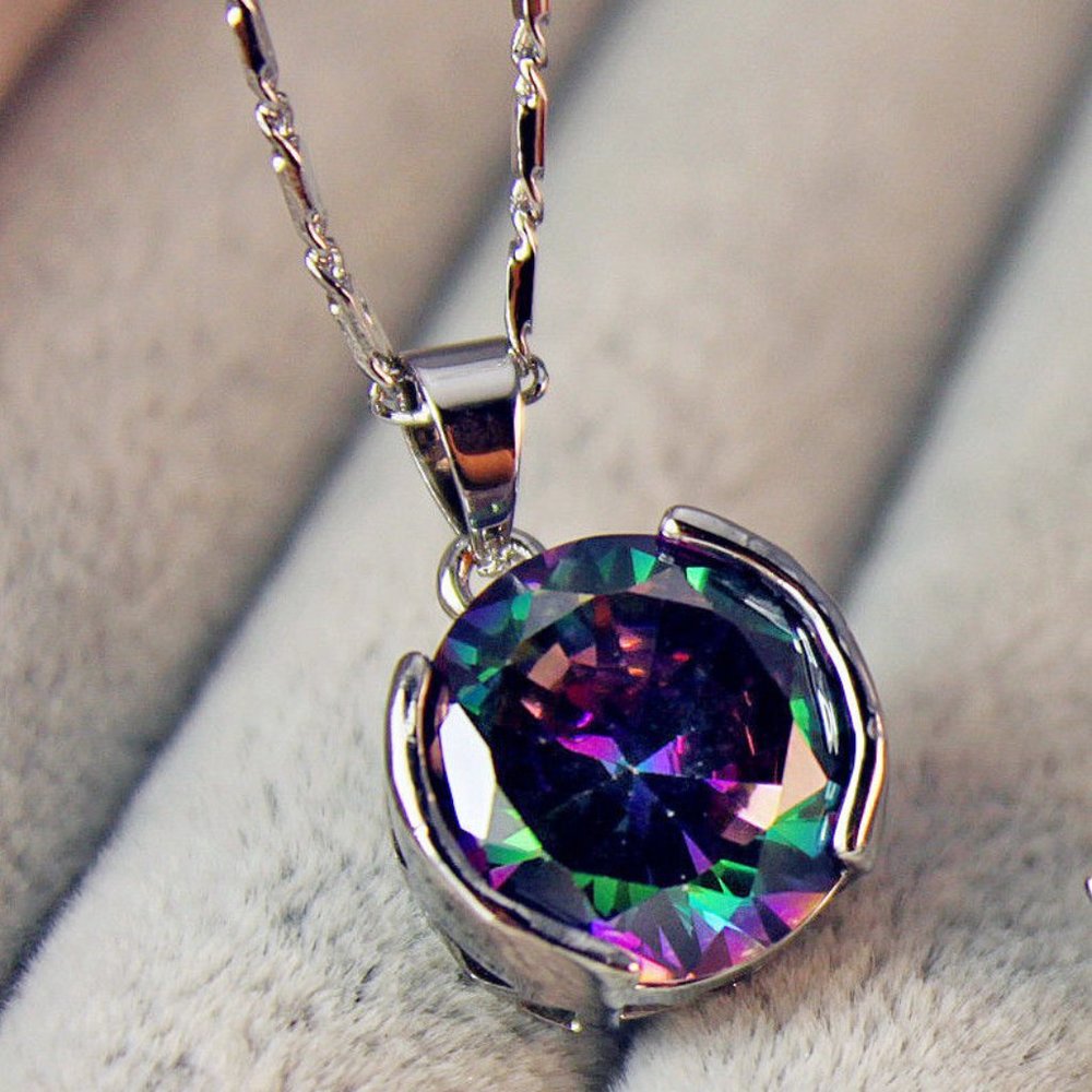 18K White Gold Filled Mystical Rainbow Diamond Zircon Pendant Necklace 6.84ctw - Picture 5 of 5